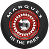 A classic car wheel with Marques in the Park written on the tyre sidewall.